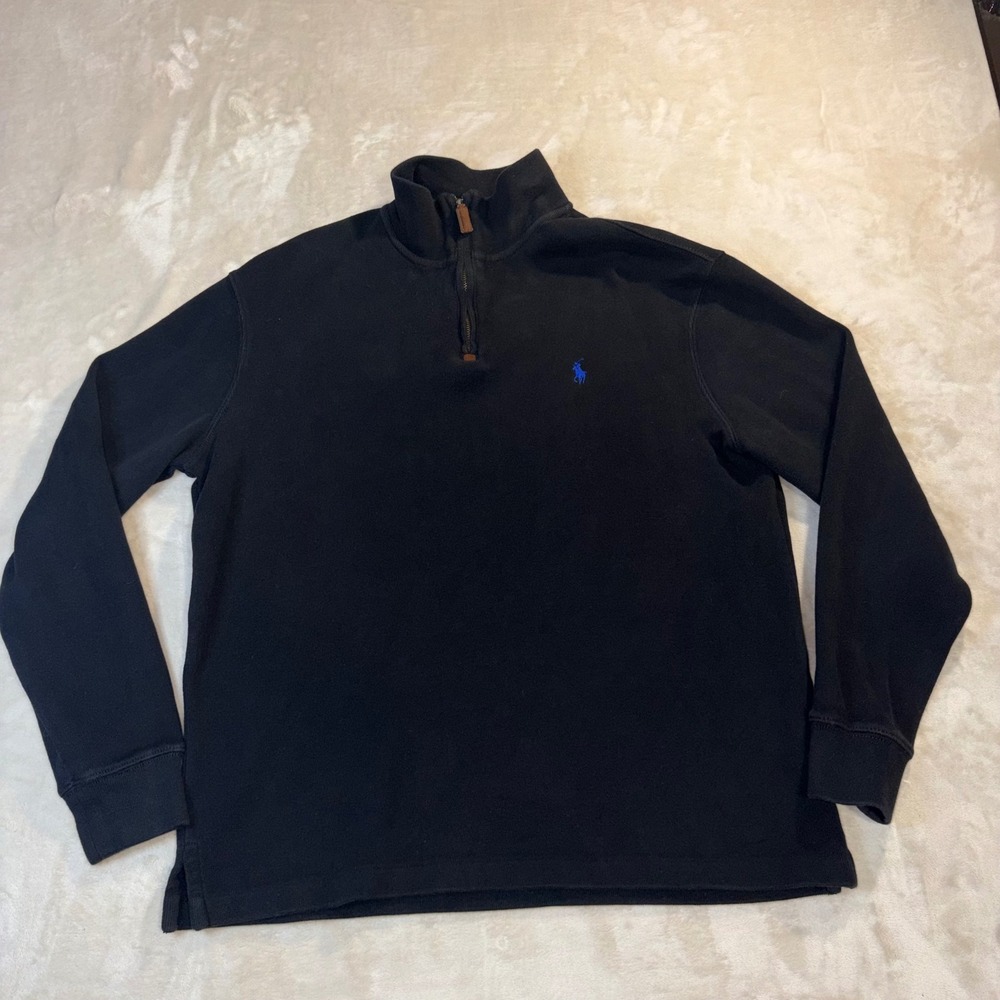 Polo Ralph Lauren Mens Black 100% Cotton Quarter Zip Pullover Sweater Medium